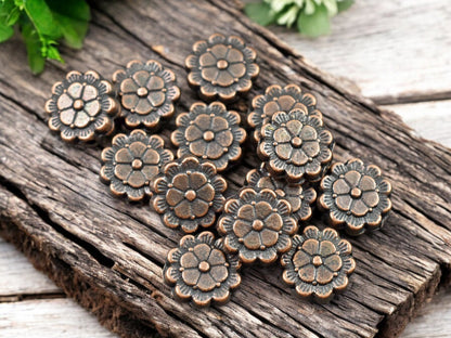 *50* 9mm Antique Copper Flower Coin Beads
