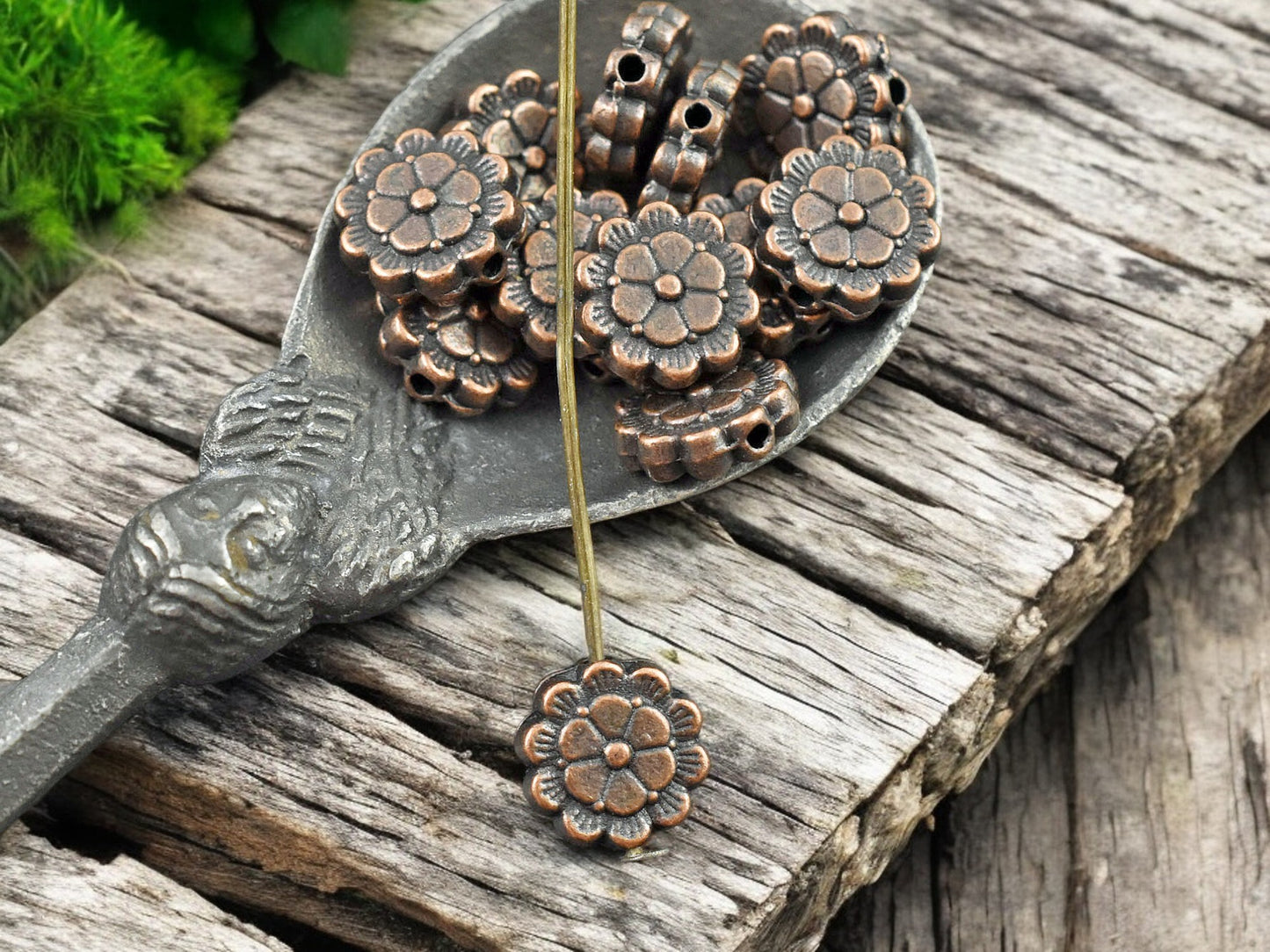 *50* 9mm Antique Copper Flower Coin Beads