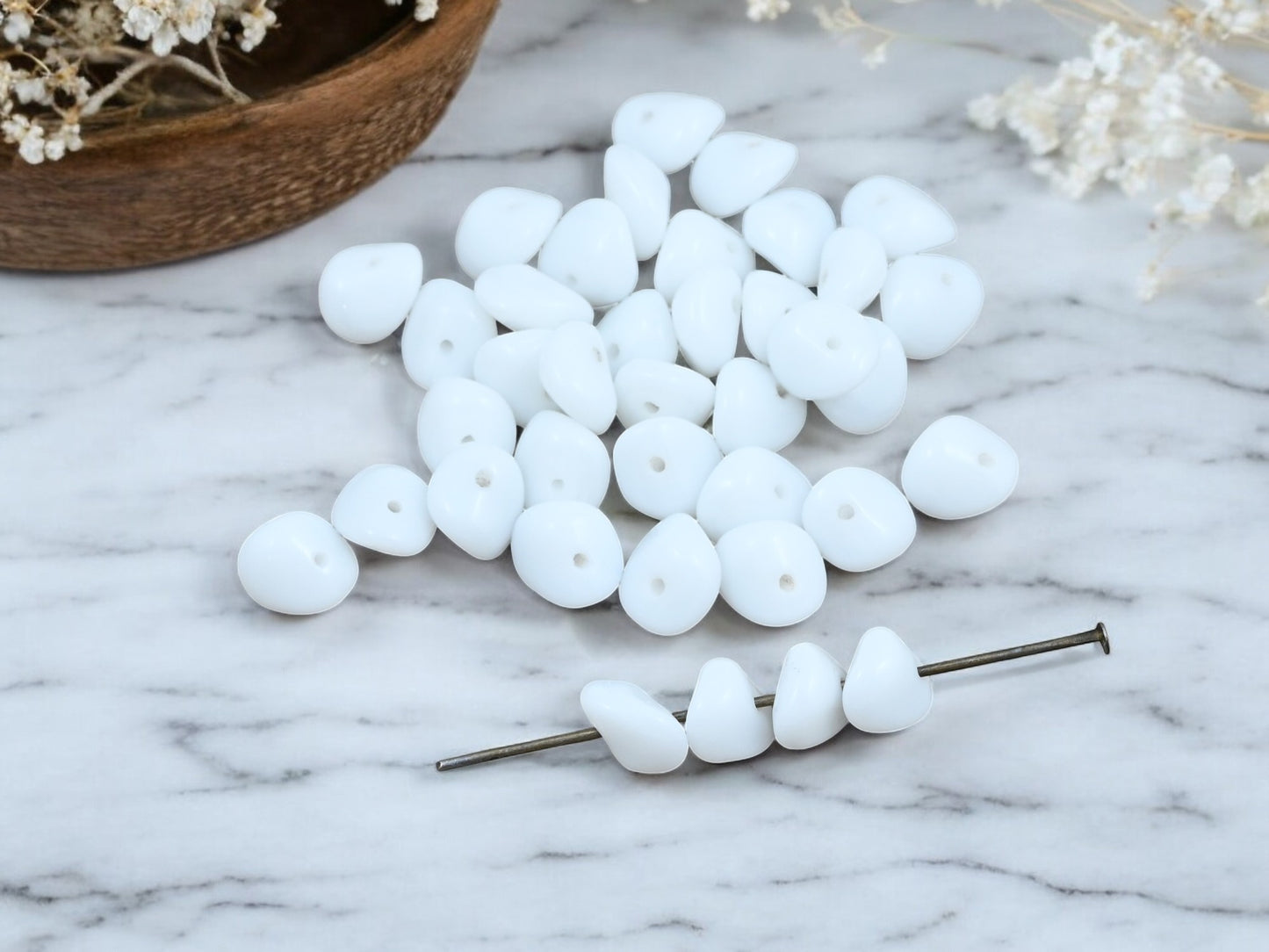 *50* 9x7x4mm Opaque White Chip Spacer Beads