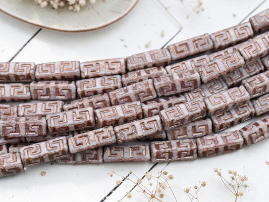 *12* 15x5mm Copper Washed Alabaster Celtic Block Beads