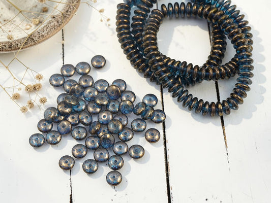 *50* 6x2mm Gold Washed Sapphire Smooth Rondelle Beads