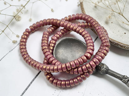 *50* 6x3mm Gold Washed Opaque Dusty Rose Pink Heishi Beads
