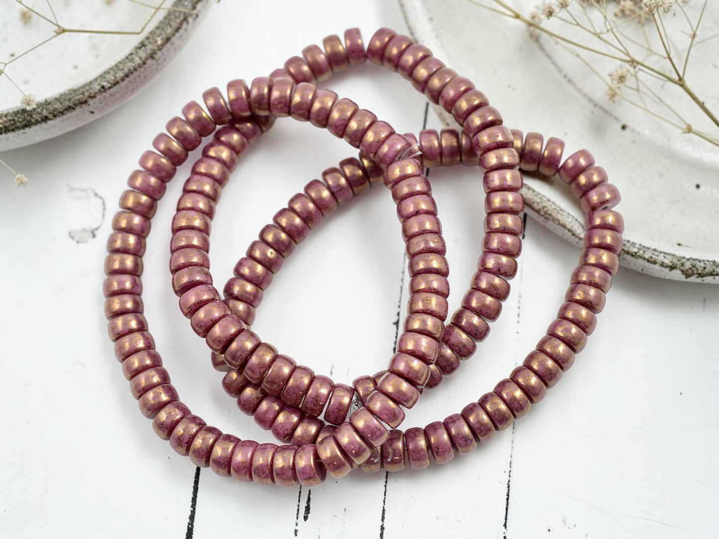 *50* 6x3mm Gold Washed Opaque Dusty Rose Pink Heishi Beads