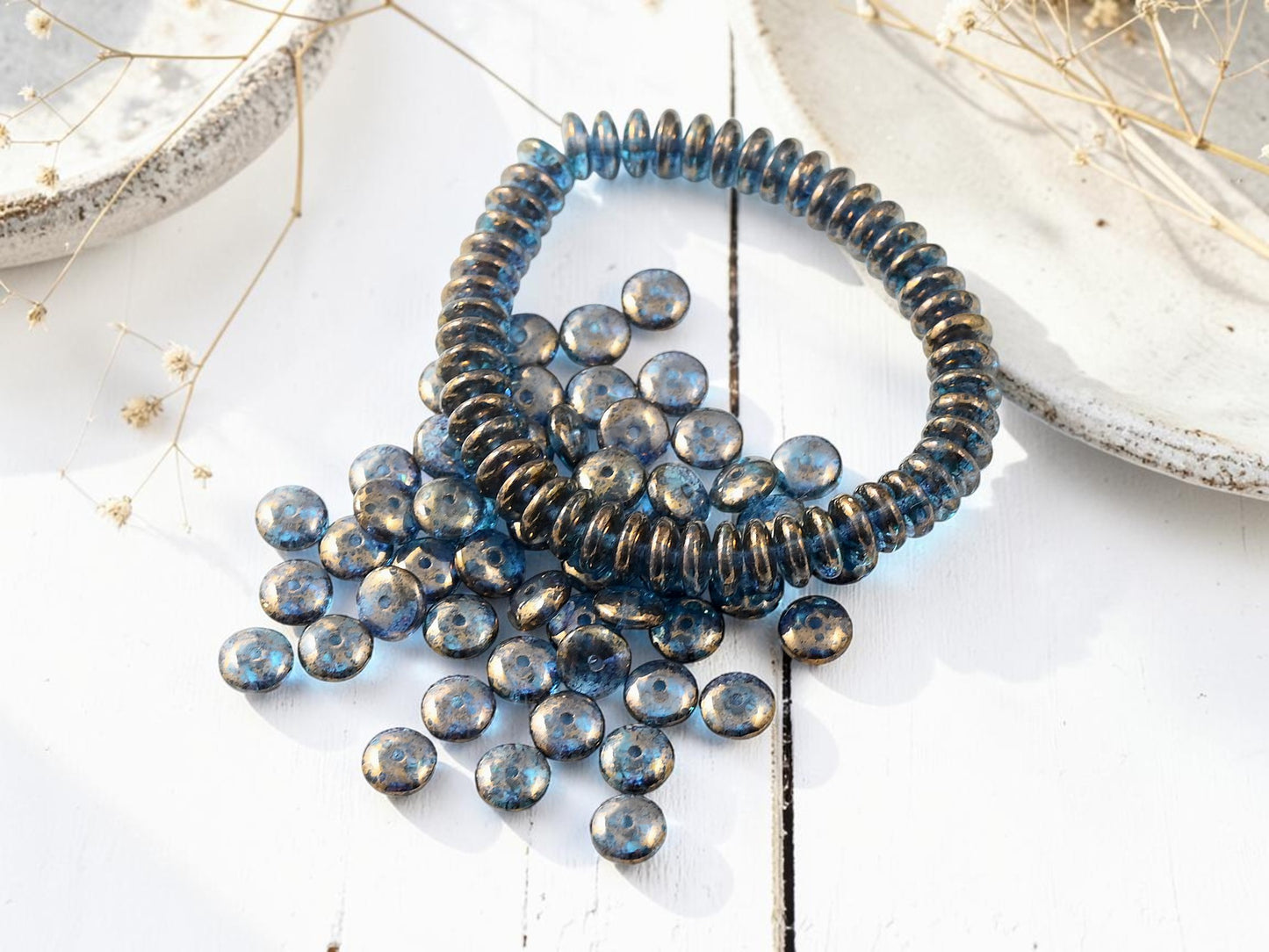 *50* 6x2mm Gold Washed Sapphire Smooth Rondelle Beads