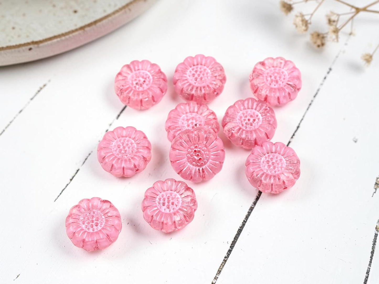*10* 13mm Metallic Pink Washed Crystal Sunflower Coin Beads