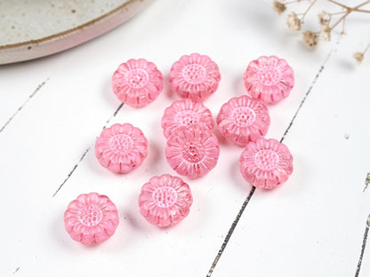 *10* 13mm Metallic Pink Washed Crystal Sunflower Coin Beads