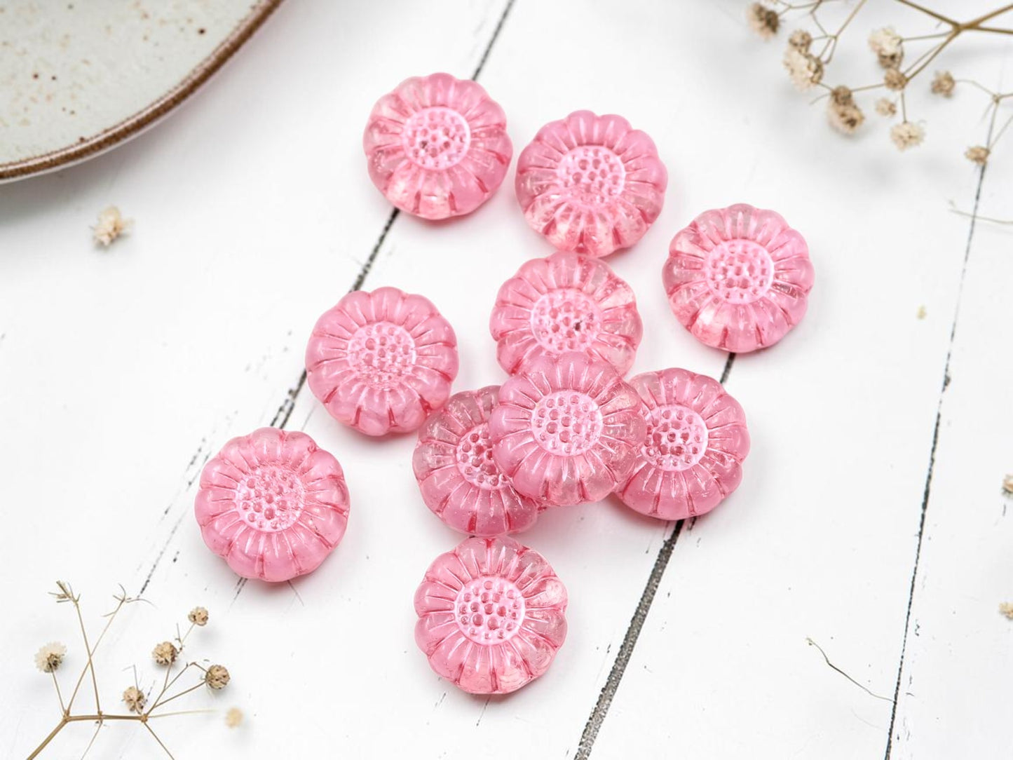 *10* 13mm Metallic Pink Washed Crystal Sunflower Coin Beads
