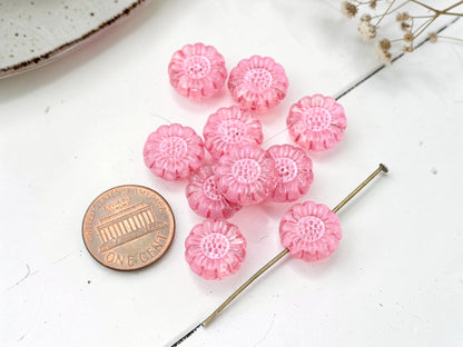 *10* 13mm Metallic Pink Washed Crystal Sunflower Coin Beads
