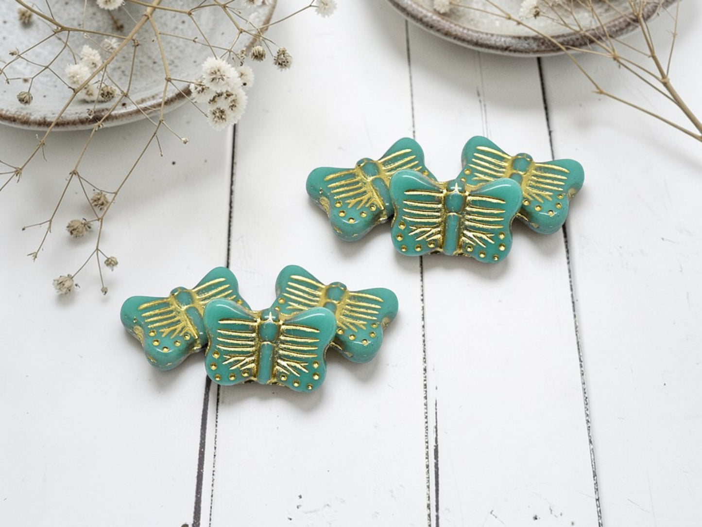 *10* 16x11mm Gold Washed Turquoise Butterfly Beads