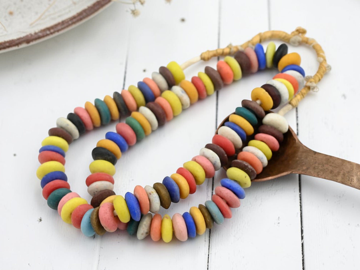 13~15mm Mixed Recycled African Glass Heishi Beads (21" Strand)