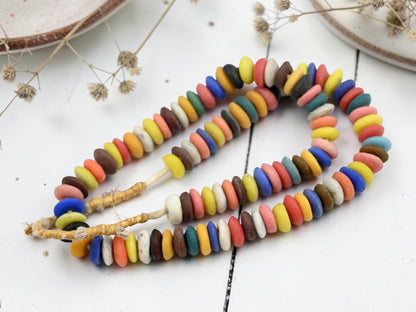 13~15mm Mixed Recycled African Glass Heishi Beads (21" Strand)