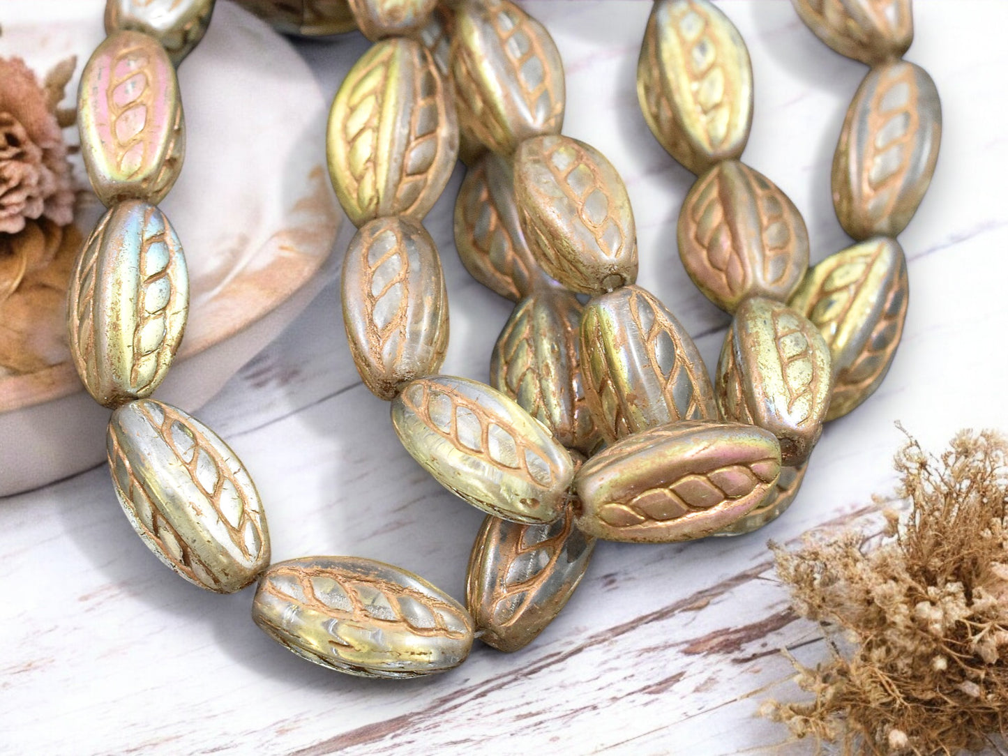 *10* 15x9mm Gold Washed Gold Lustered Crystal Twisted Oval Beads