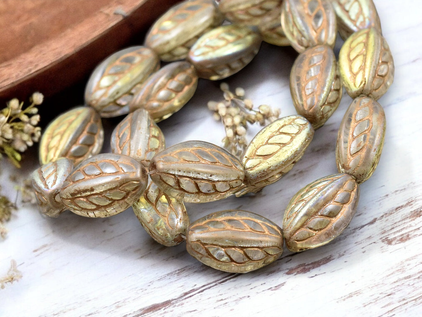 *10* 15x9mm Gold Washed Gold Lustered Crystal Twisted Oval Beads