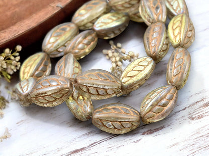 *10* 15x9mm Gold Washed Gold Lustered Crystal Twisted Oval Beads