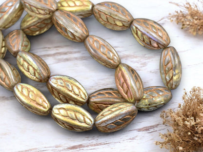 *10* 15x9mm Gold Washed Gold Lustered Crystal Twisted Oval Beads