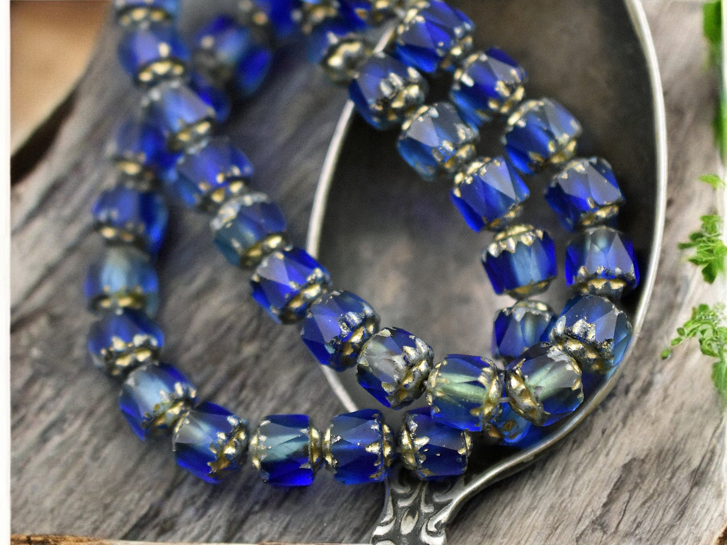 *20* 6mm Gold Washed Matte Sapphire Aqua Cathedral Beads