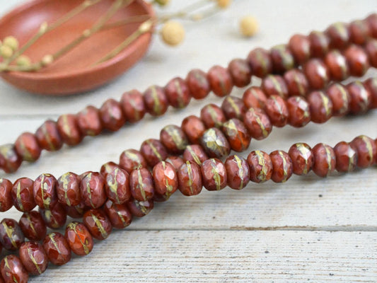 *27* 3x5mm Rustic Orange Picasso Fire Polished Rondelle Beads