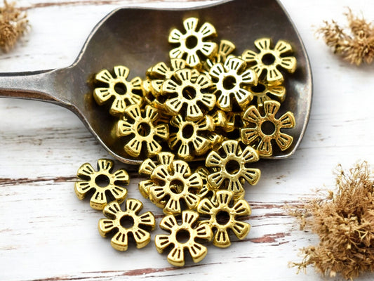 *100* 8mm Antique Gold Flower Heishi Spacer Beads