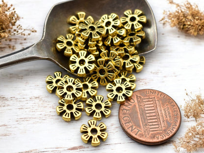 *100* 8mm Antique Gold Flower Heishi Spacer Beads