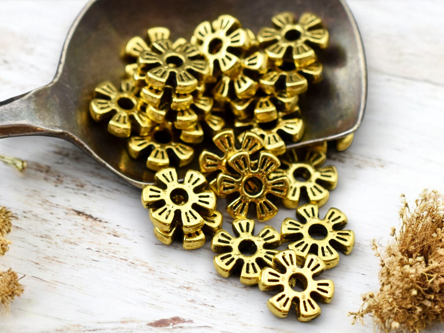 *100* 8mm Antique Gold Flower Heishi Spacer Beads