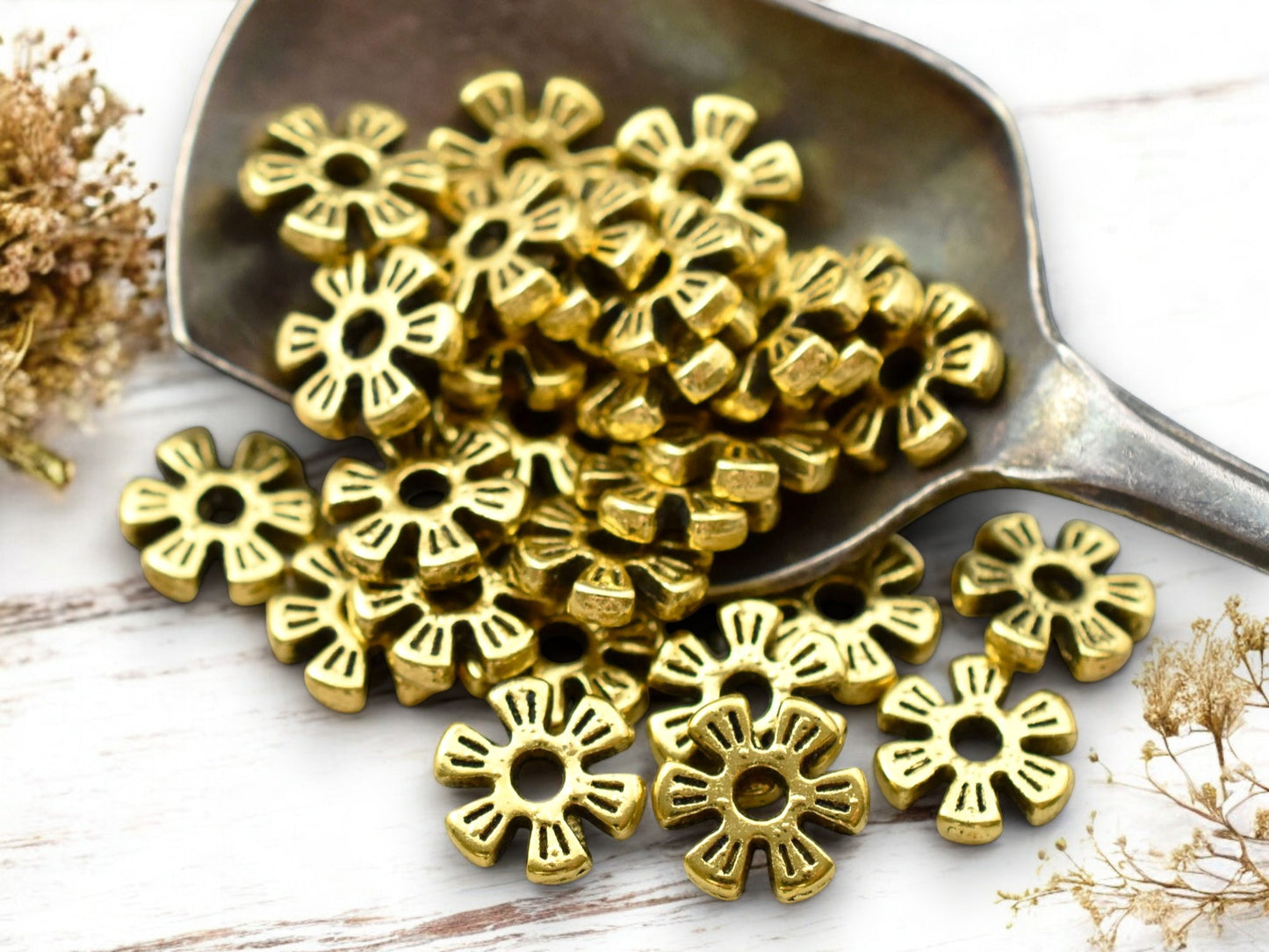 *100* 8mm Antique Gold Flower Heishi Spacer Beads