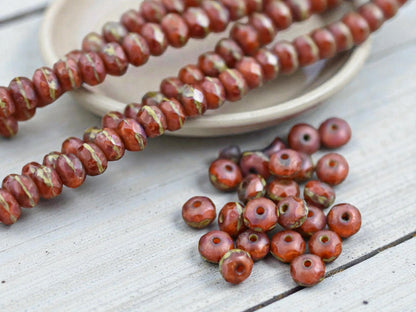 *27* 3x5mm Rustic Orange Picasso Fire Polished Rondelle Beads
