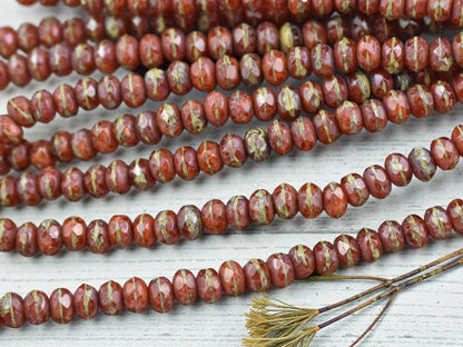 *27* 3x5mm Rustic Orange Picasso Fire Polished Rondelle Beads