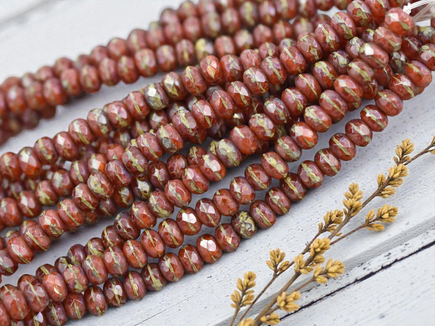 *27* 3x5mm Rustic Orange Picasso Fire Polished Rondelle Beads