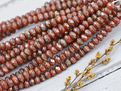 *27* 3x5mm Rustic Orange Picasso Fire Polished Rondelle Beads