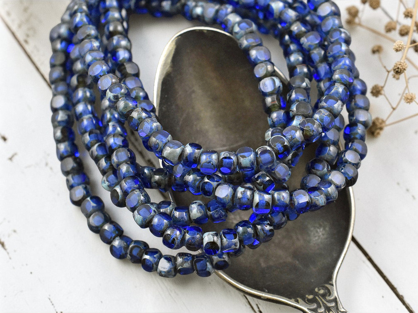 *50* 4x3mm Sapphire Picasso Trica Beads