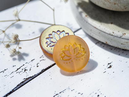 *2* 18mm Matte Amber AB Lotus Flower Coin Beads