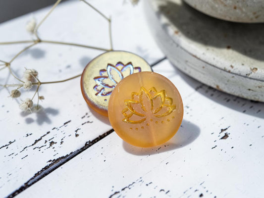 *2* 18mm Matte Amber AB Lotus Flower Coin Beads