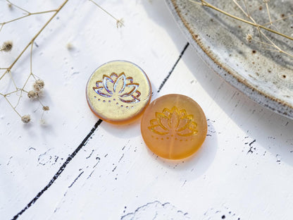 *2* 18mm Matte Amber AB Lotus Flower Coin Beads