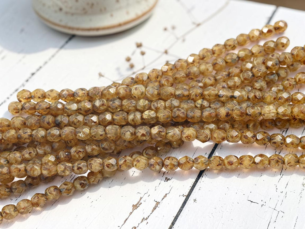 *25* 6mm Coffee Crystal Agate Picasso Fire Polished Round Beads