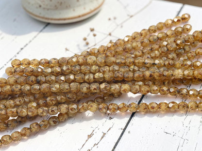 *25* 6mm Coffee Crystal Agate Picasso Fire Polished Round Beads