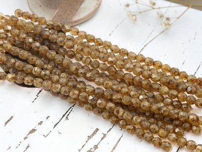 *25* 6mm Coffee Crystal Agate Picasso Fire Polished Round Beads