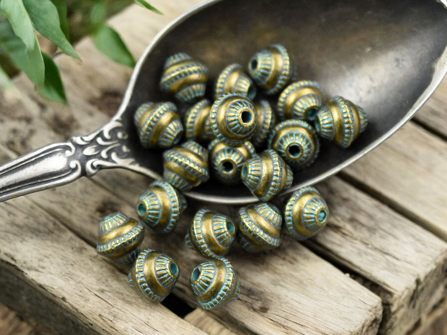 *50* 8x7mm Bronze Green Patina Bicone Spacer Beads