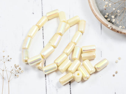 *10* 14x7mm Opaque Ivory Luster AB Tube Beads