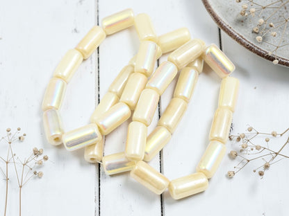 *10* 14x7mm Opaque Ivory Luster AB Tube Beads