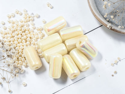 *10* 14x7mm Opaque Ivory Luster AB Tube Beads