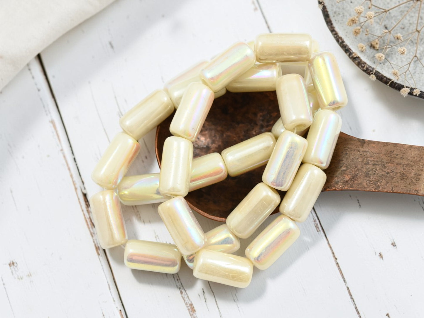 *10* 14x7mm Opaque Ivory Luster AB Tube Beads
