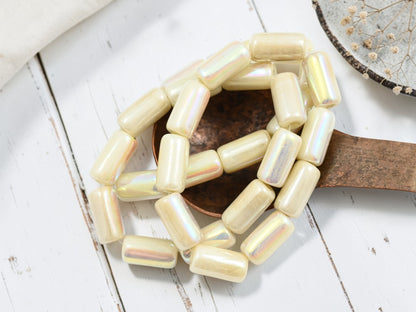 *10* 14x7mm Opaque Ivory Luster AB Tube Beads