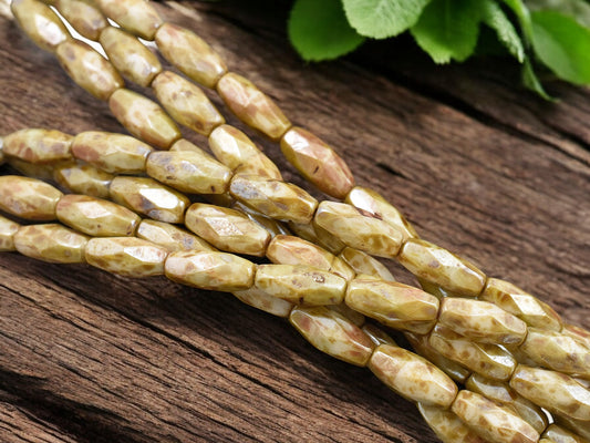 *15*11x5mm Honey Beige Picasso Faceted Oblong Spaghetti Beads