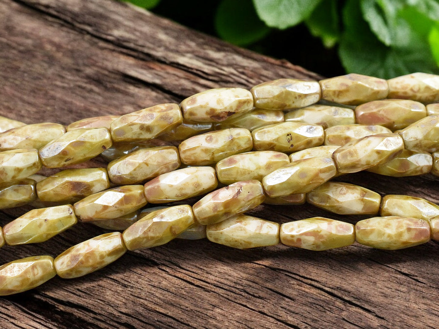 *15*11x5mm Honey Beige Picasso Faceted Oblong Spaghetti Beads