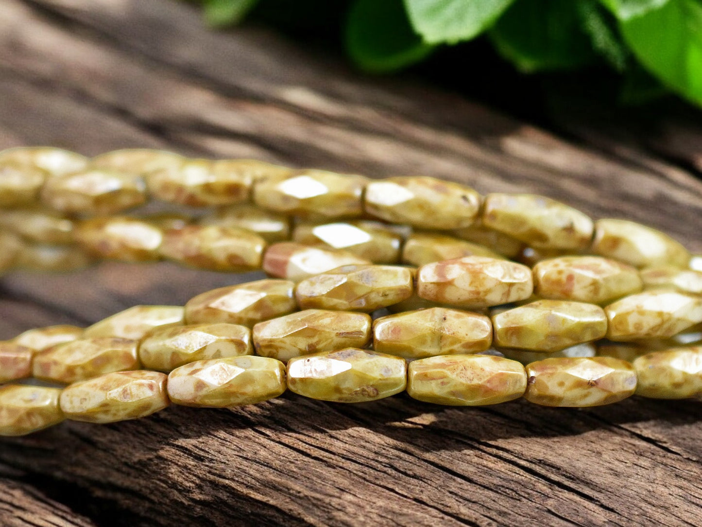 *15*11x5mm Honey Beige Picasso Faceted Oblong Spaghetti Beads