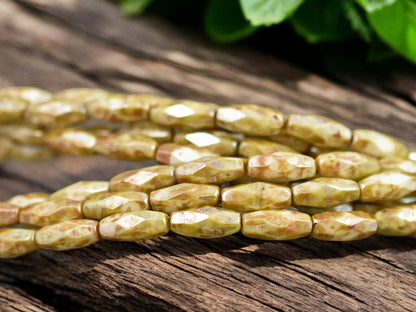 *15*11x5mm Honey Beige Picasso Faceted Oblong Spaghetti Beads