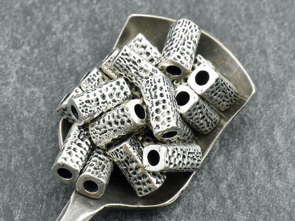 *50* 10x5mm Antique Silver Hammered Tube Beads