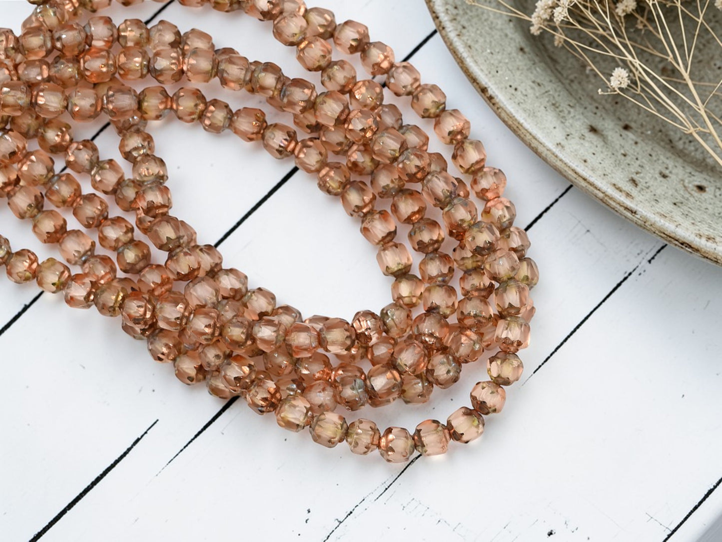 *40* 4mm Copper Washed Peach Fire Polished Cathedral Beads