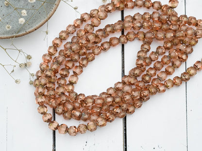 *40* 4mm Copper Washed Peach Fire Polished Cathedral Beads