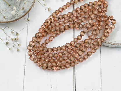*40* 4mm Copper Washed Peach Fire Polished Cathedral Beads